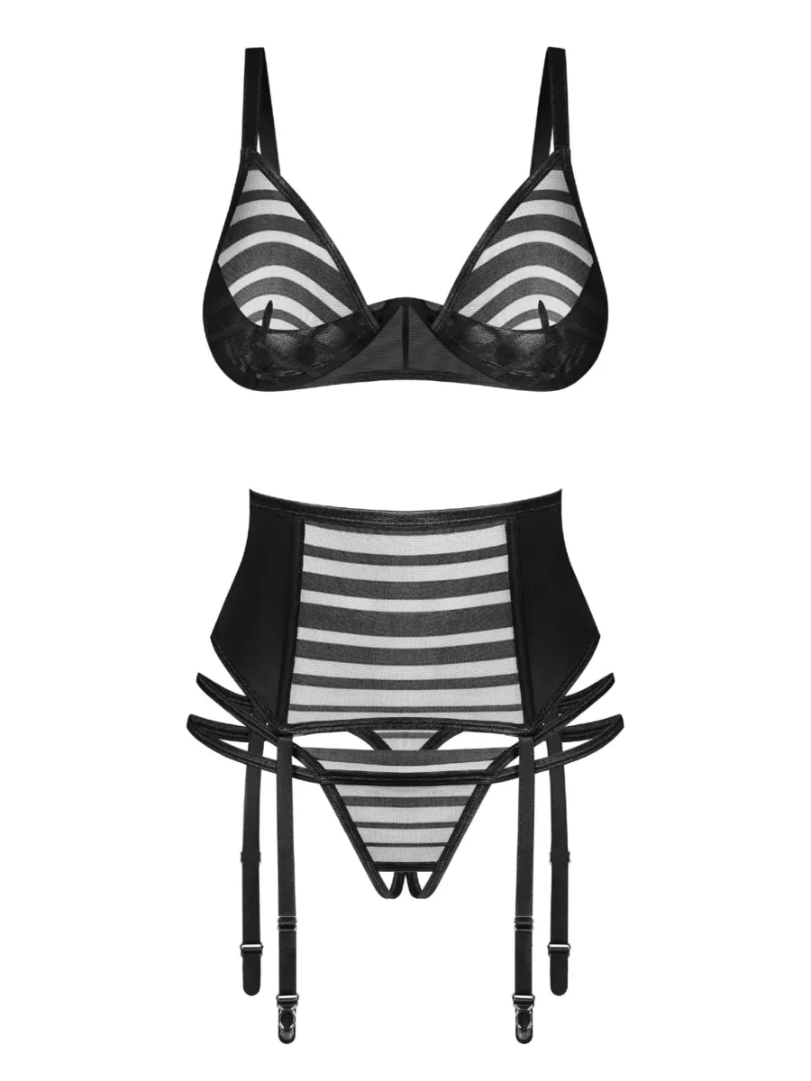 Black Lingerie Set Obsessive Exquisite Lune Bellis — 3-Piece Open Set