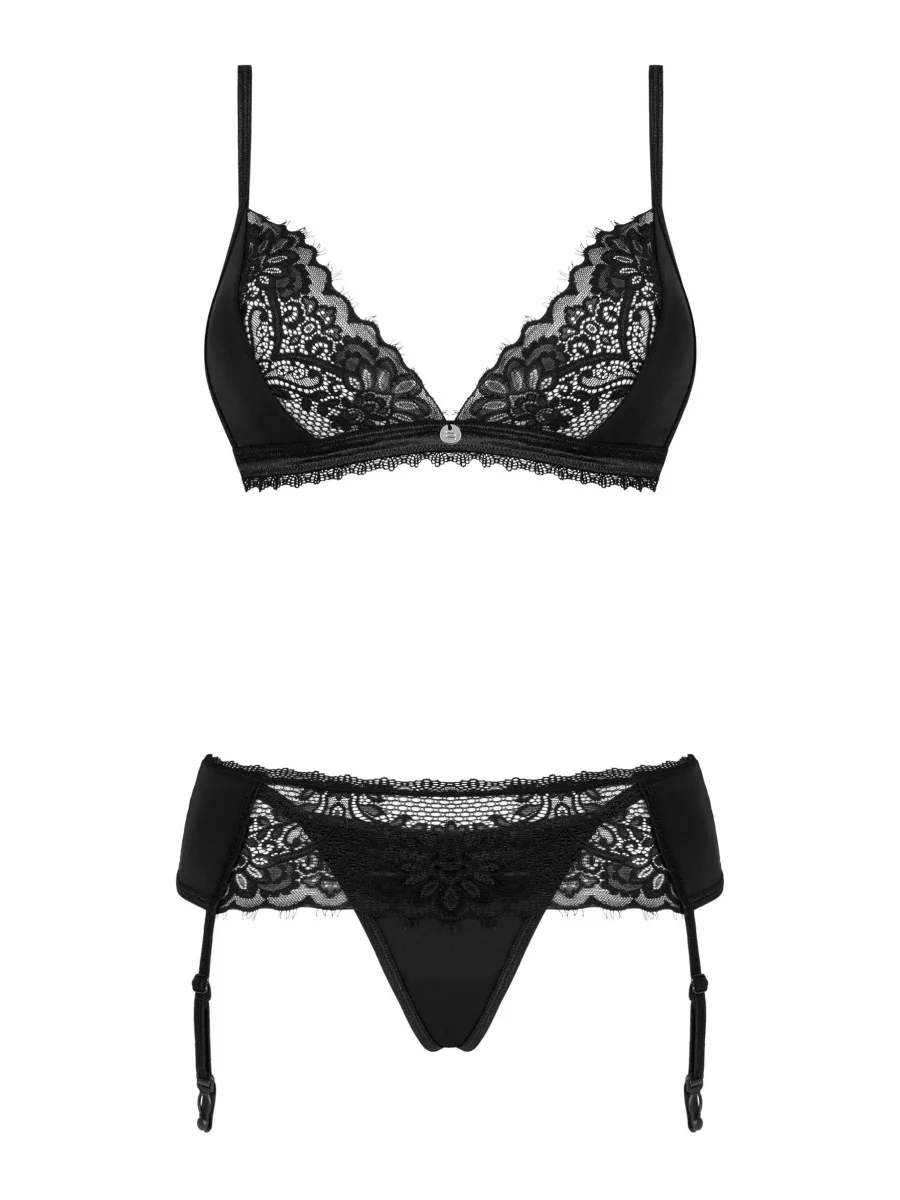 Black Lingerie Set Obsessive Maderris — Floral Lace