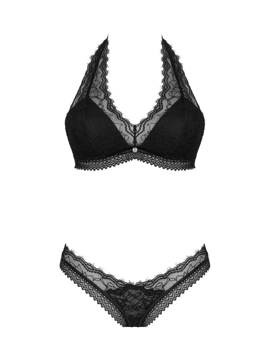 Obsessive Medilla Verführerisches schwarzes Spitzen-Set: Soft-BH und String