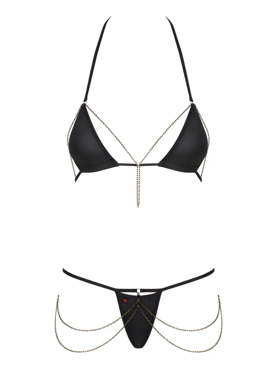 Black Lingerie Set Obsessive Redella — Chain Detail