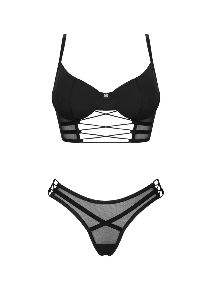 Black Lingerie Set Obsessive Roxelia — Sheer Mesh