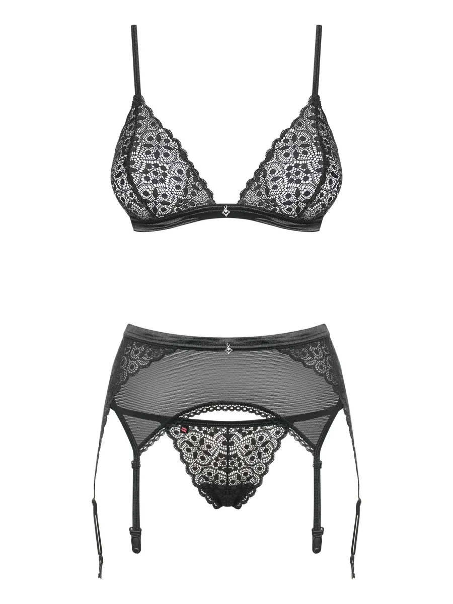 Black Lingerie Set Obsessive Shibu — Geometric Lace