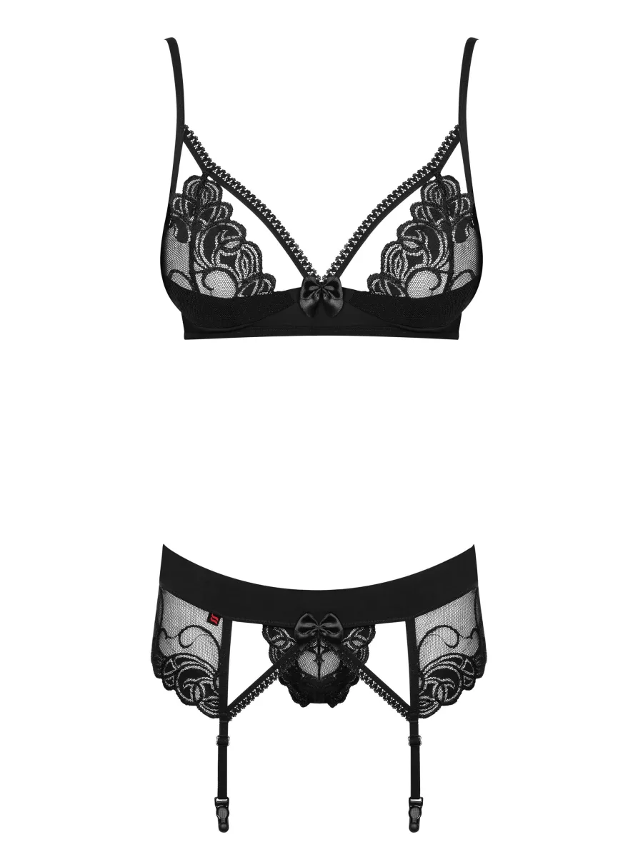 Black Lingerie Set Obsessive Wonderia — 3-Piece Lace