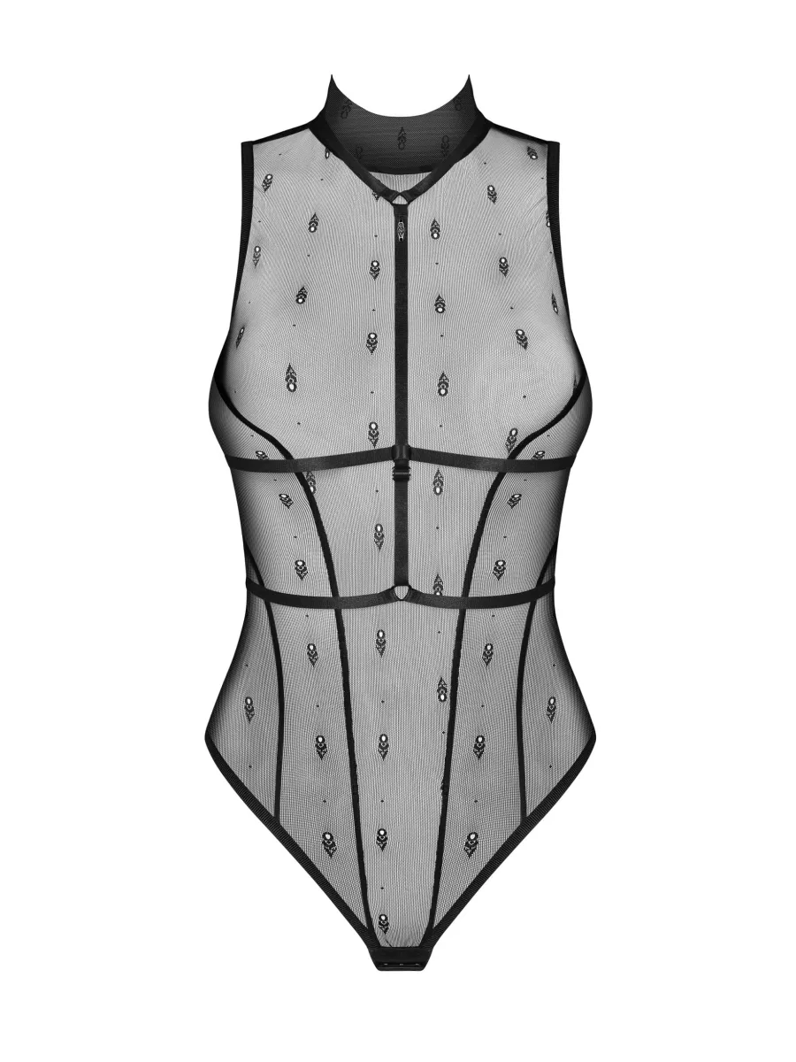 Schwarzer Netz-Body Obsessive Exquisite Anniverse — Harness-Optik
