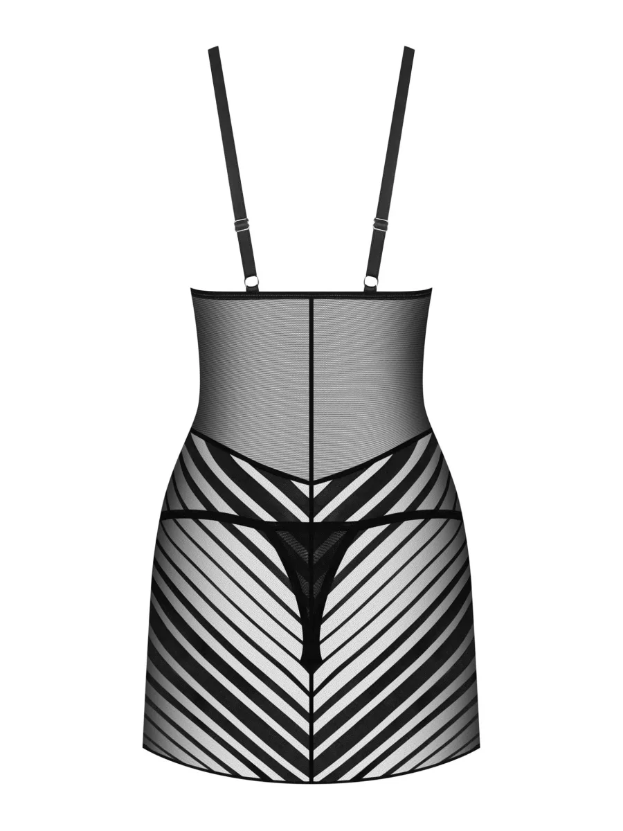 Schwarzes Netz-Chemise Lune Bellis — Gestreiftes Set