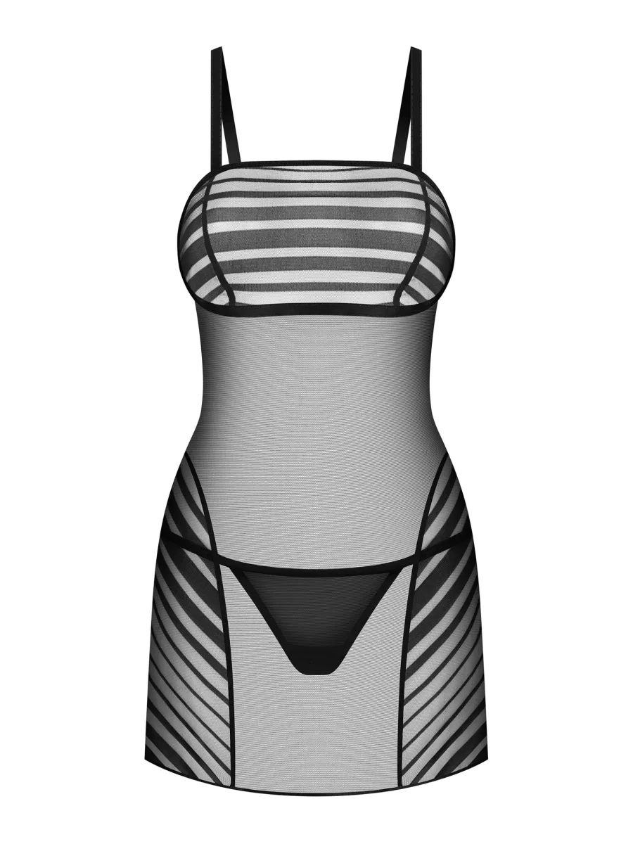 Schwarzes Netz-Chemise Lune Bellis — Gestreiftes Set