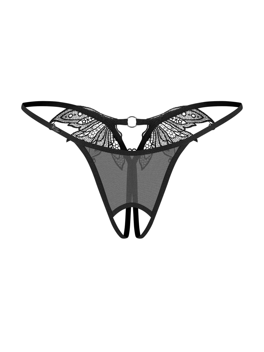 Schwarzer Ouvert-String aus Mesh mit Spitze am Rücken Obsessive Zaliya