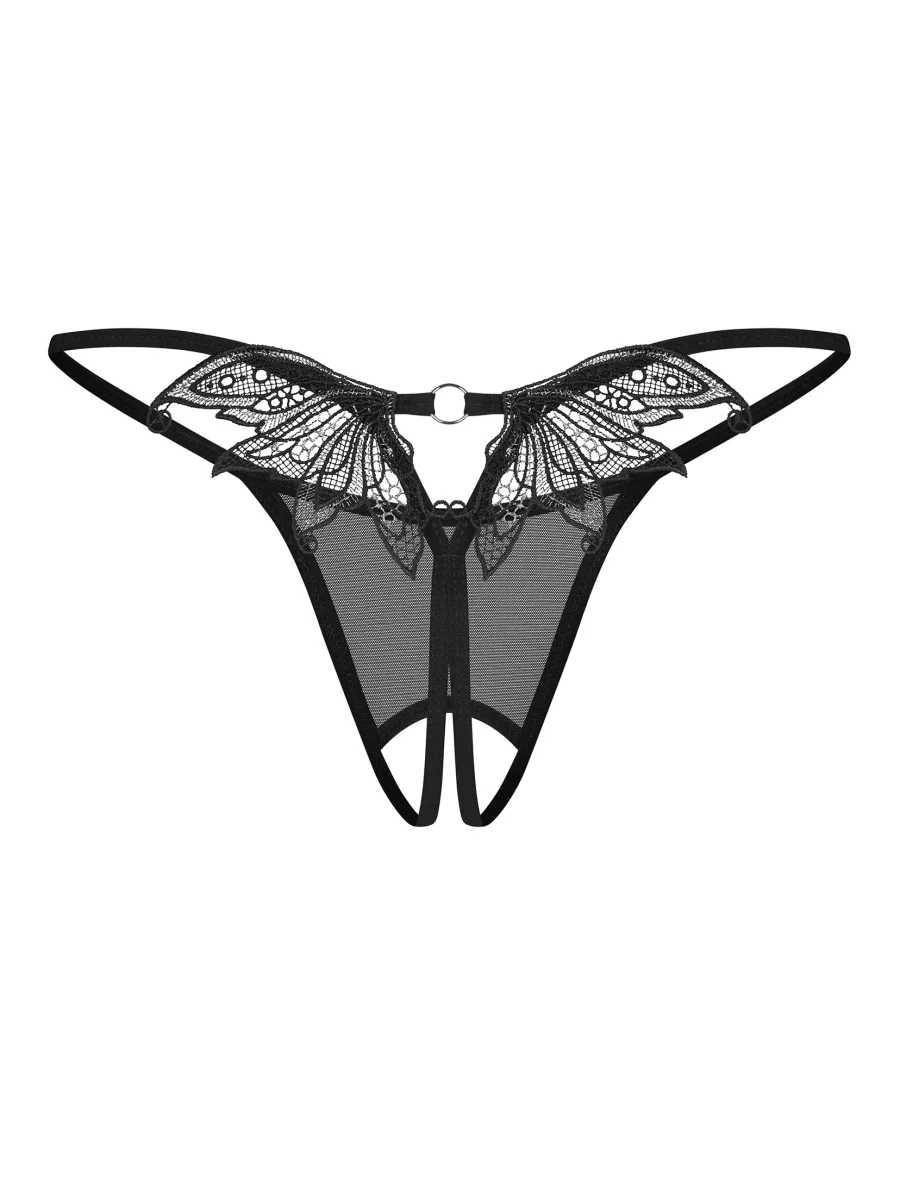 Schwarzer Ouvert-String aus Mesh mit Spitze am Rücken Obsessive Zaliya