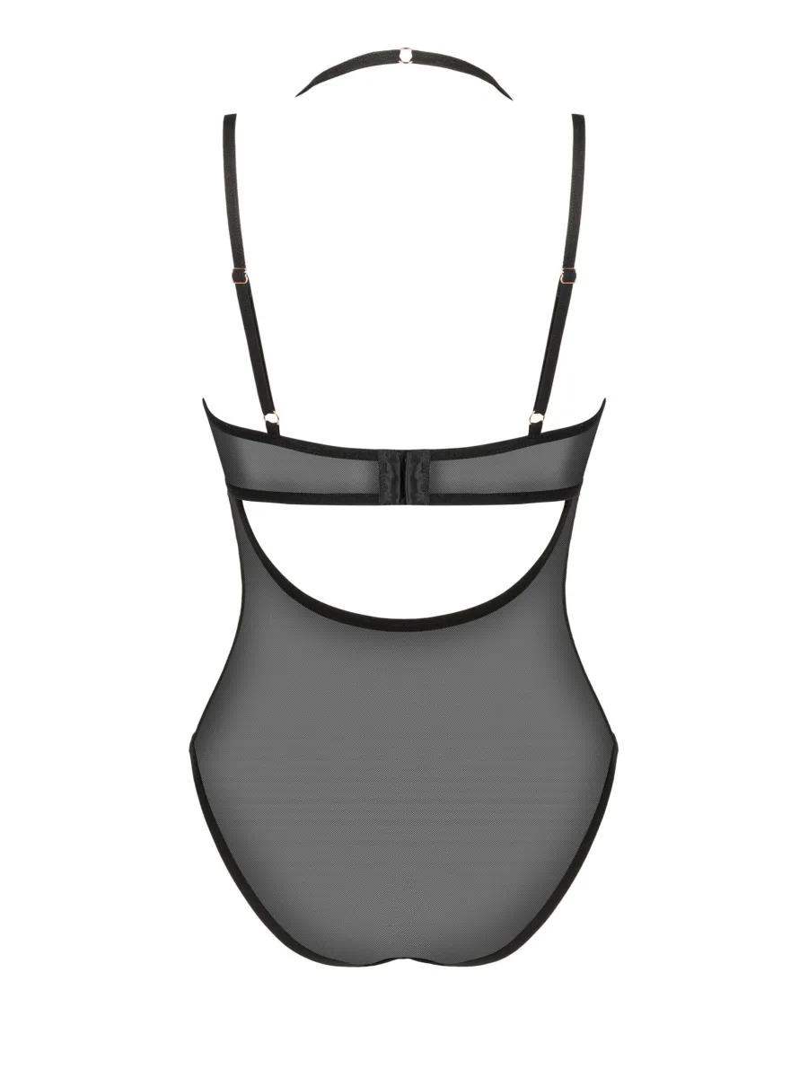 Obsessive Selinne Body: Schwarzer Mesh-Stoff mit pinkfarbenen Details