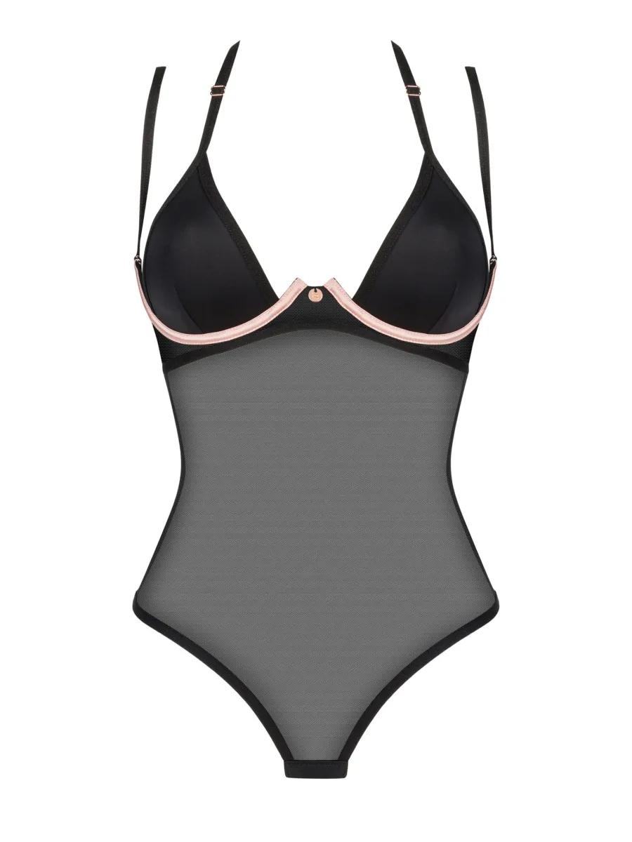 Obsessive Selinne Body: Schwarzer Mesh-Stoff mit pinkfarbenen Details