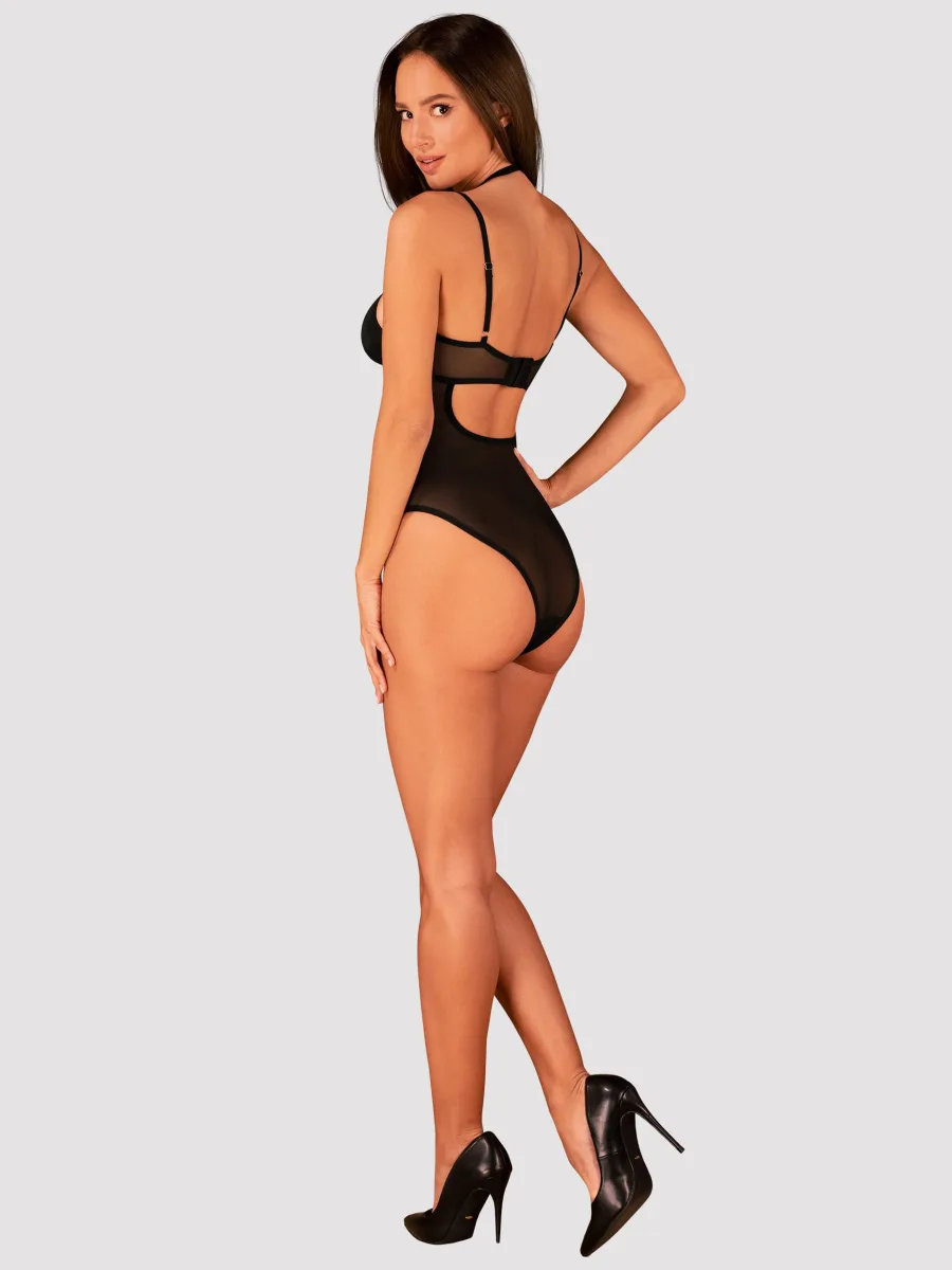 Obsessive Selinne Body: Schwarzer Mesh-Stoff mit pinkfarbenen Details