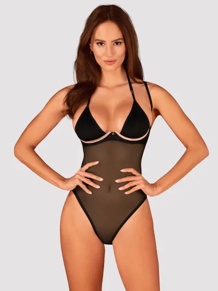 Obsessive Selinne Body: Schwarzer Mesh-Stoff mit pinkfarbenen Details