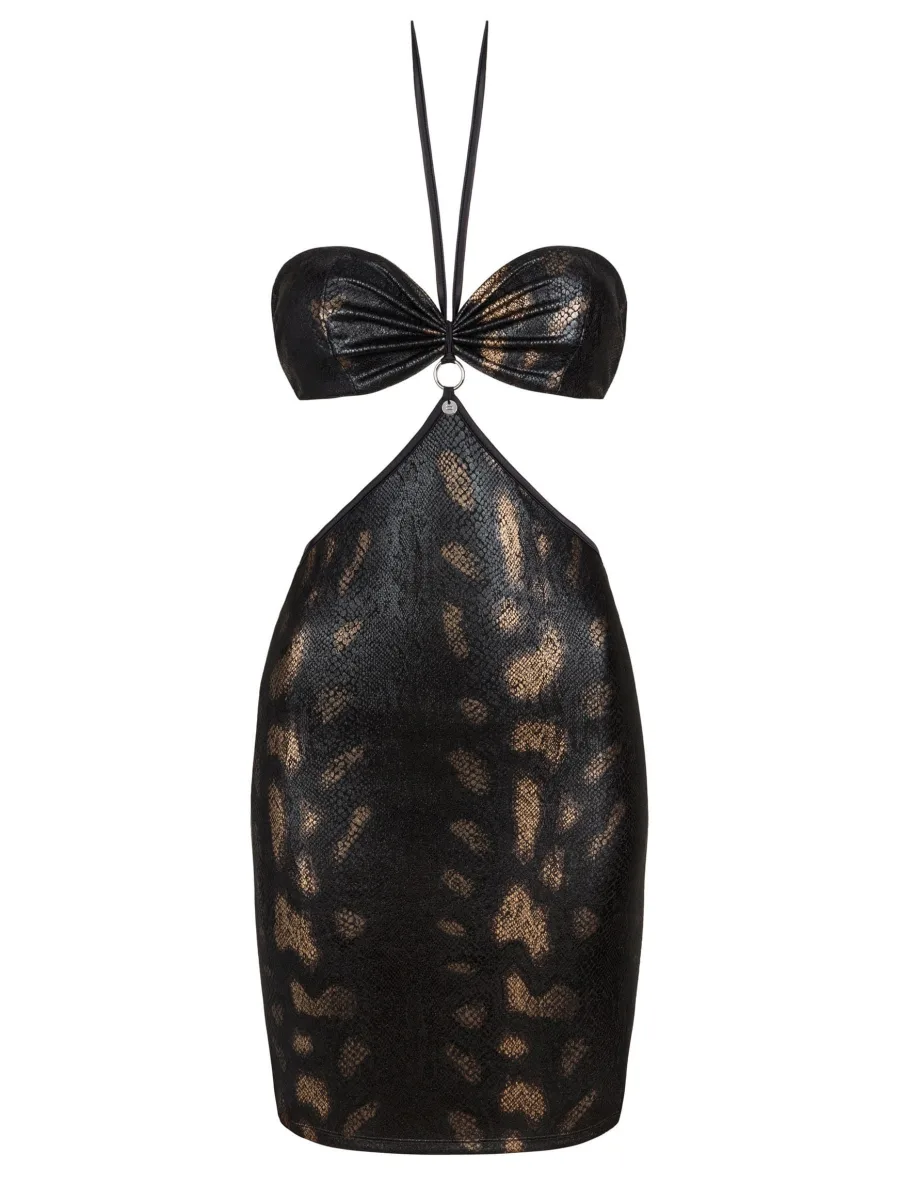 Black Mini Dress Obsessive Vivianty — Snake Print