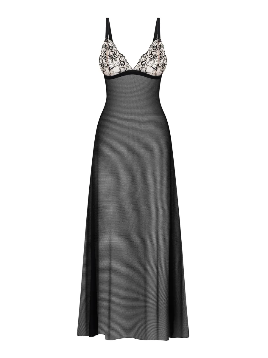 Schwarzes Nachthemd Vila Blanes — Florale Spitze