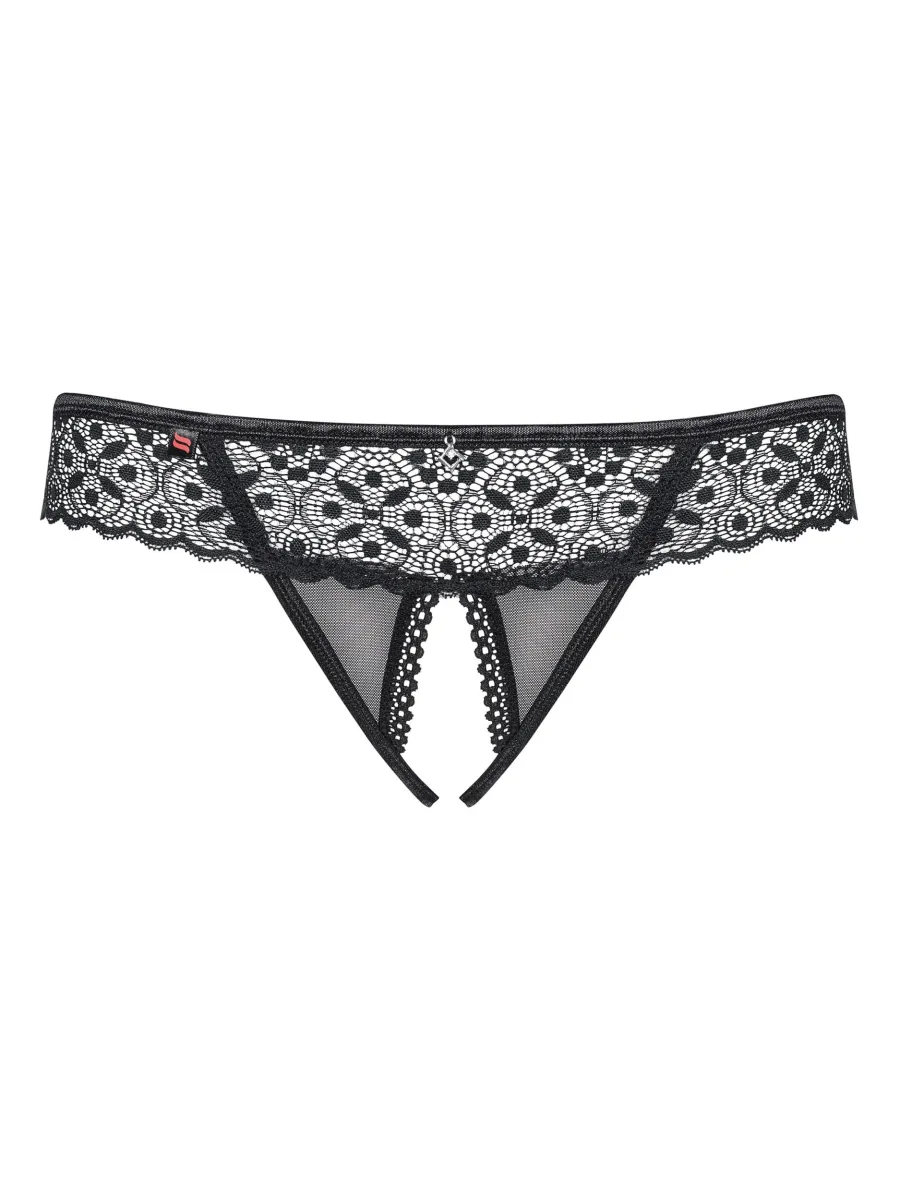 Obsessive Shibu Thong: Schwarzer Slip mit offenem Schritt und geometrischer Spitze