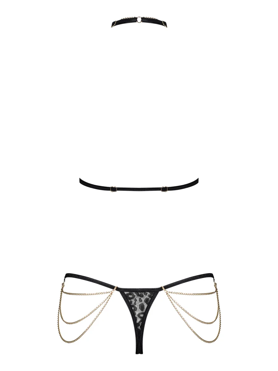 Black Panther Print Lingerie Set Obsessive Pantheria — Gold Chain Details