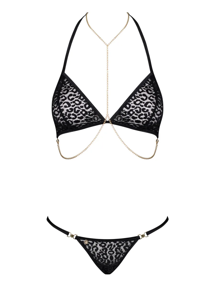 Black Panther Print Lingerie Set Obsessive Pantheria — Gold Chain Details