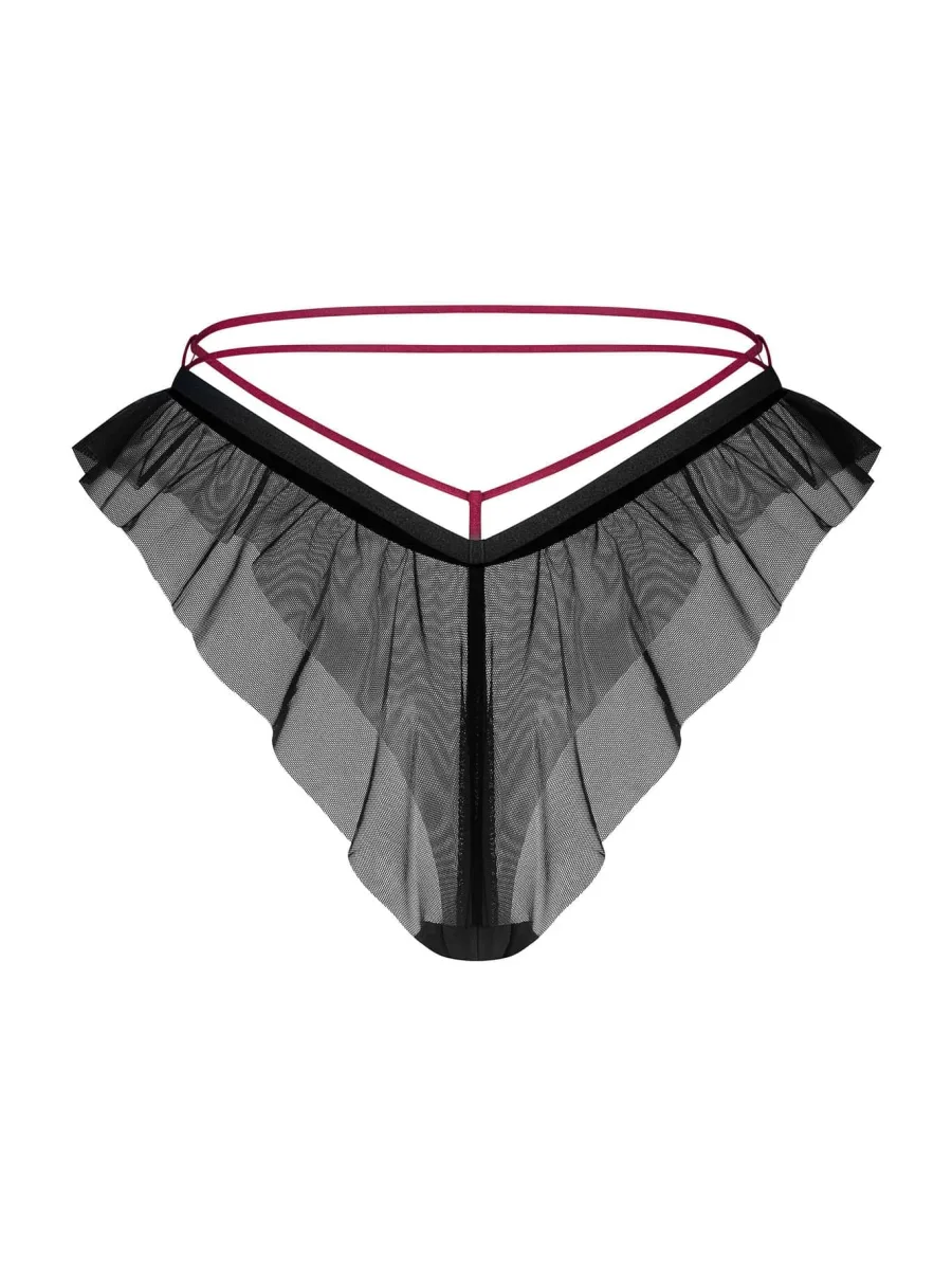 Black Ruffle Panties Obsessive Exquisite Parisel — Burgundy Straps