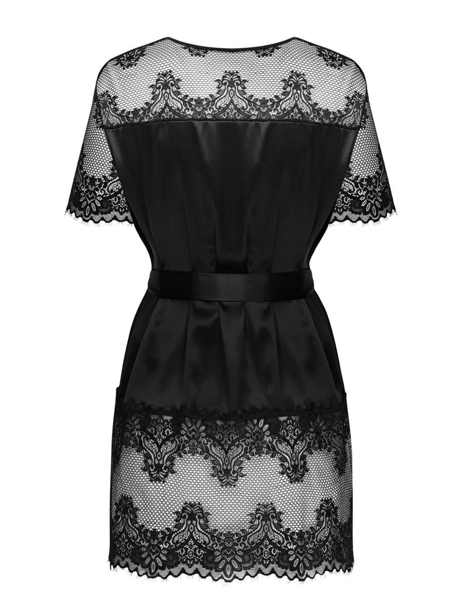 Obsessive Maderris Eleganter kurzer Satin-Kimono mit Spitzenbesatz