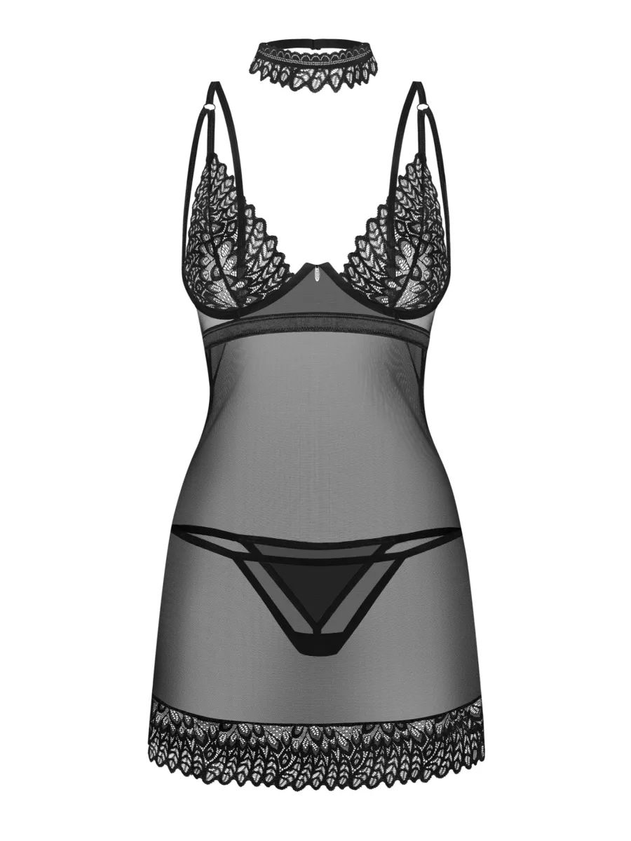Black Sheer Chemise Thong and Choker Obsessive Donarella