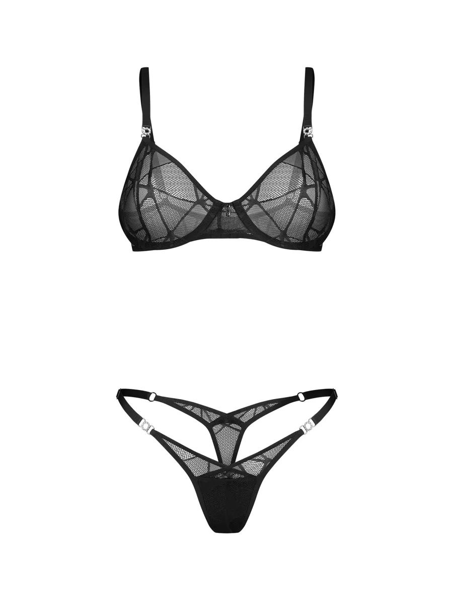 Black Sheer Lace Underwired Bra and Thong Set Obsessive Olianna