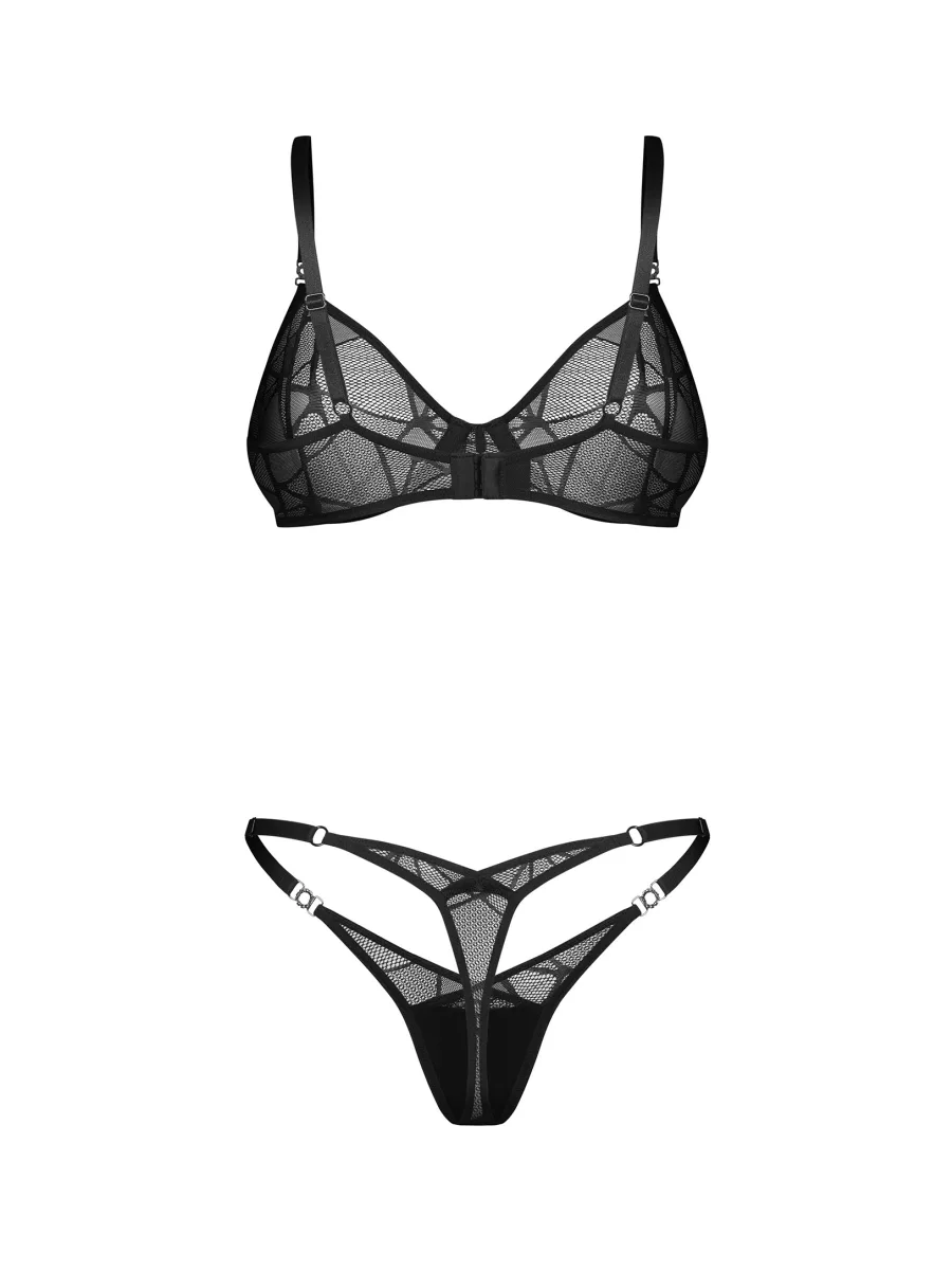 Black Sheer Lace Underwired Bra and Thong Set Obsessive Olianna