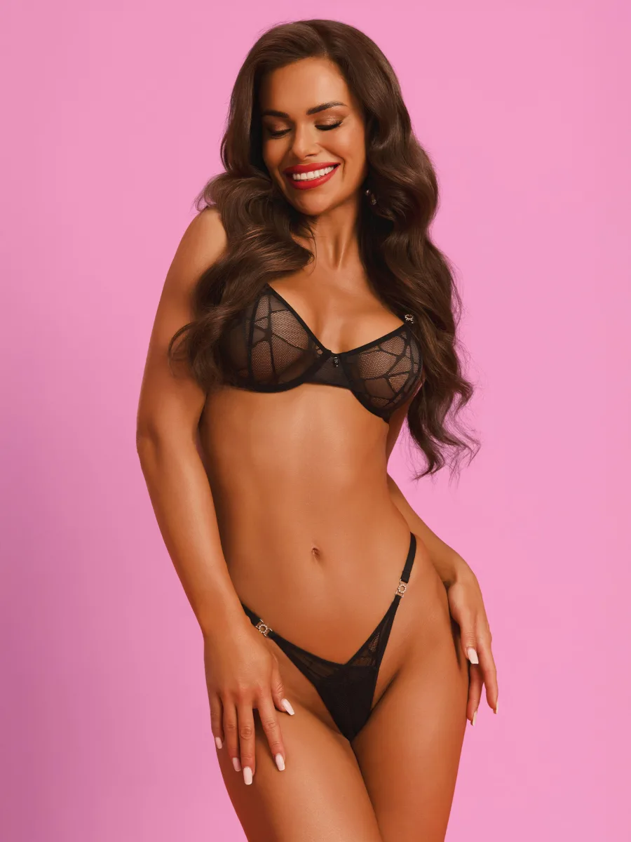 Black Sheer Lace Underwired Bra and Thong Set Obsessive Olianna