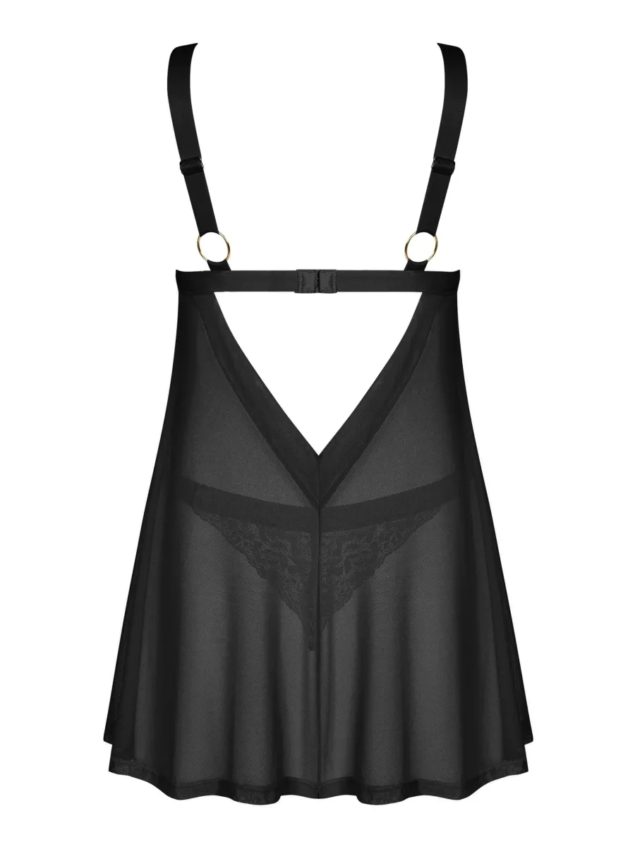 Black Sheer Mesh Open Front Babydoll And Thong Obsessive Elianes