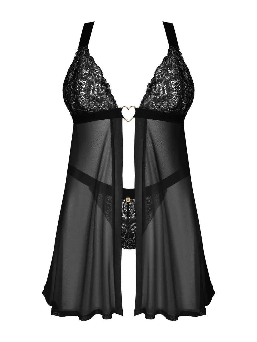 Black Sheer Mesh Open Front Babydoll And Thong Obsessive Elianes