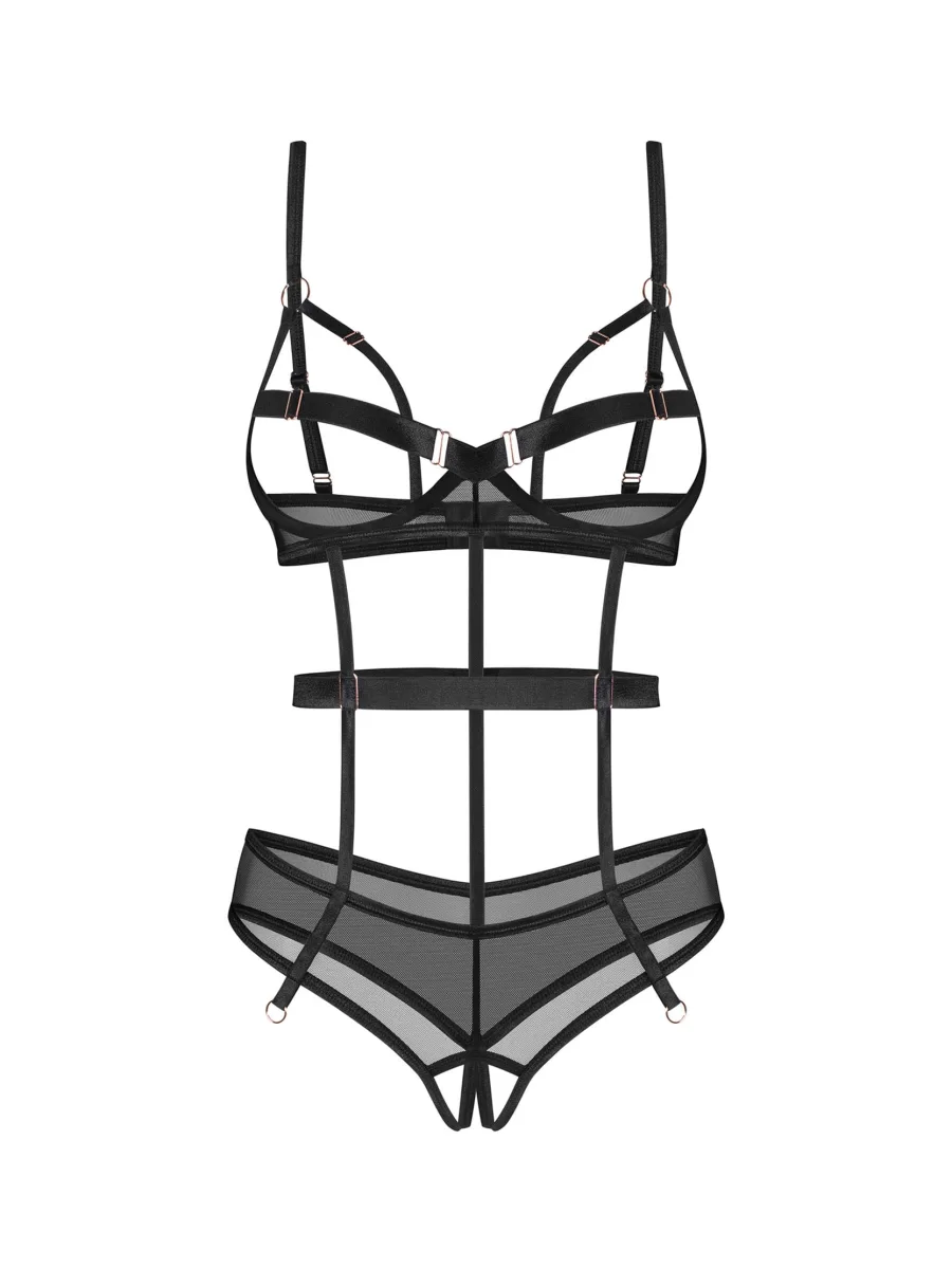 Black Strappy Bodysuit Obsessive Euridia — Open Design