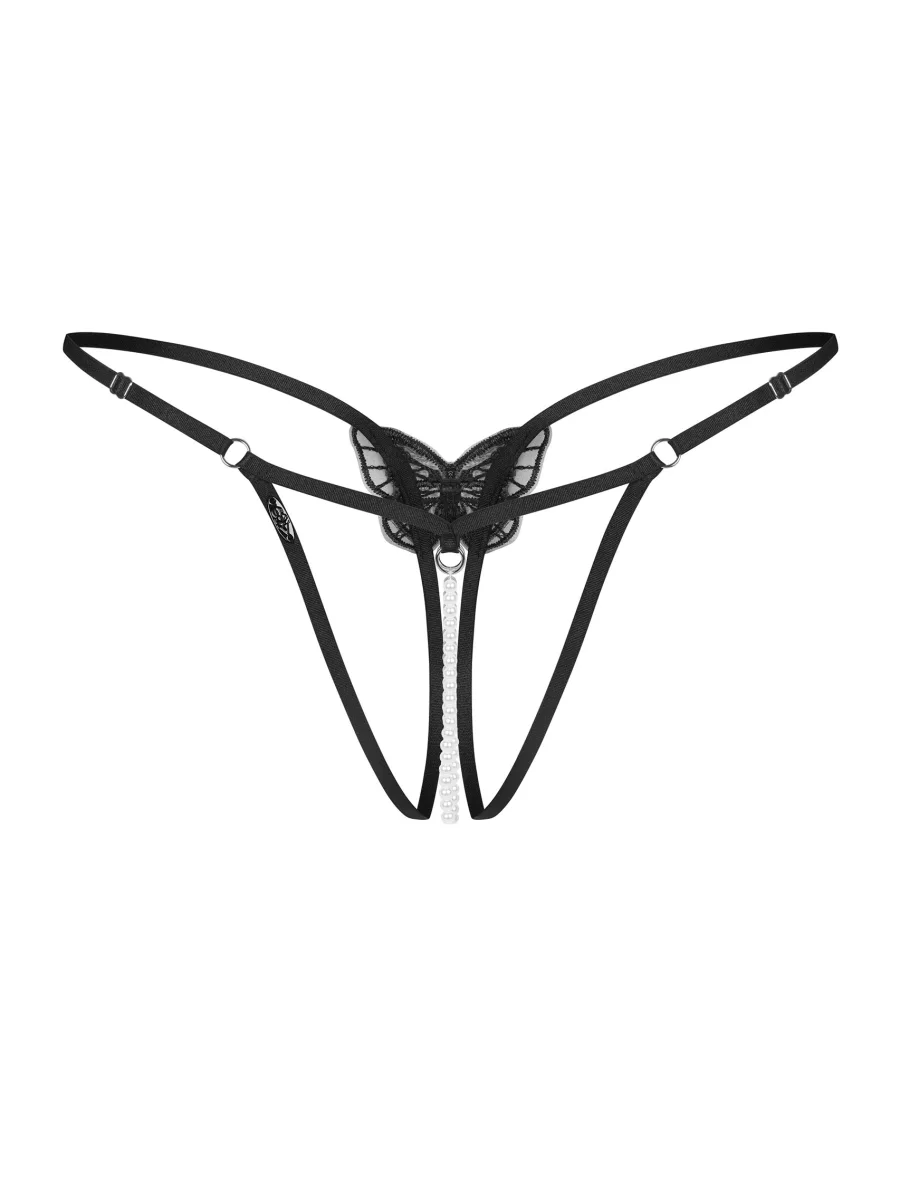 Black Strappy Crotchless Thong With Pearl Beads Obsessive Isseme