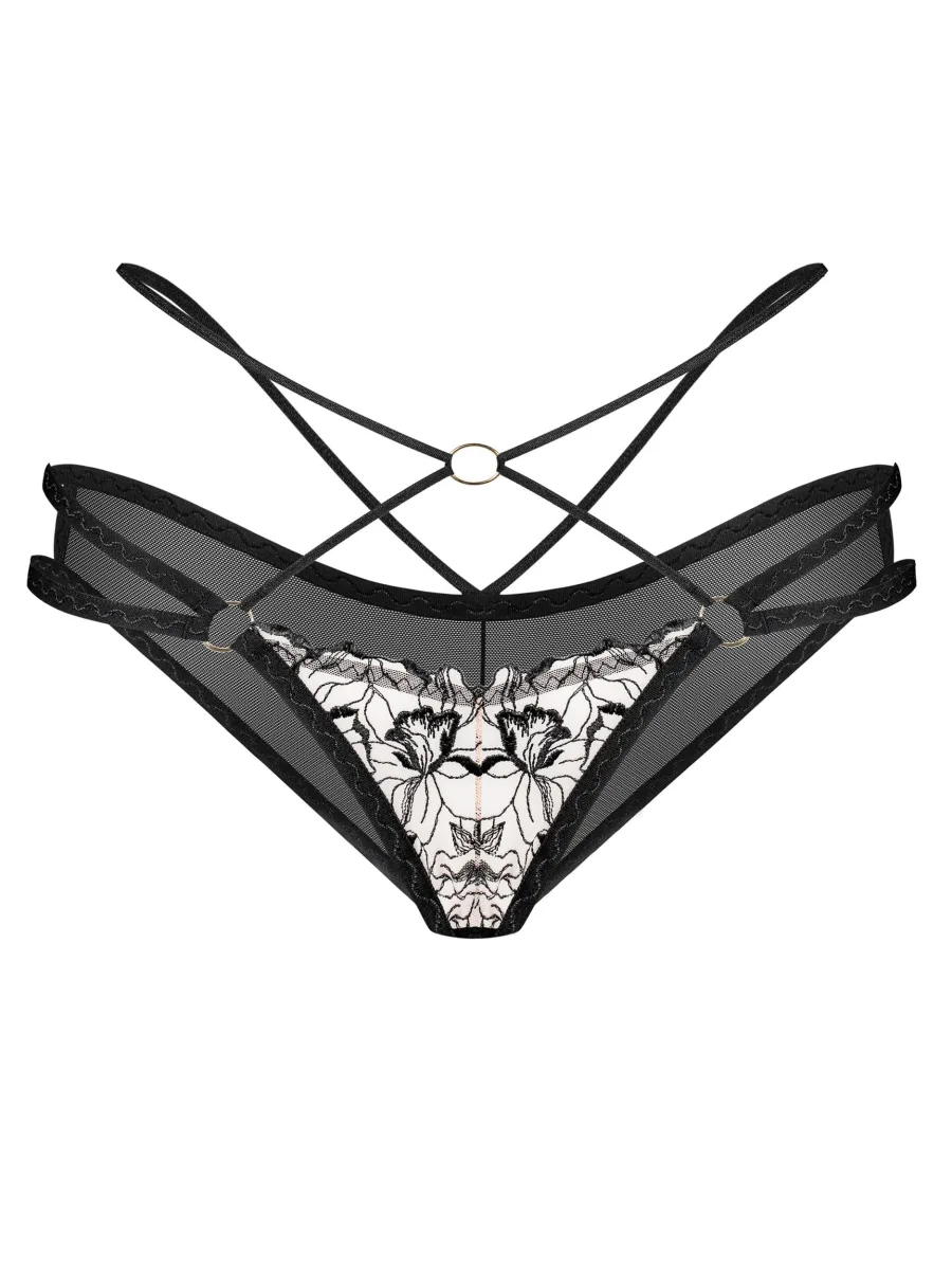 Black Thong Briefs Obsessive Exquisite Vila Blanes — Floral Embroidery