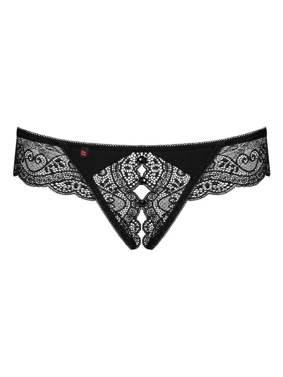 Black Thong Obsessive Miamor — Open Crotch Lace Lingerie