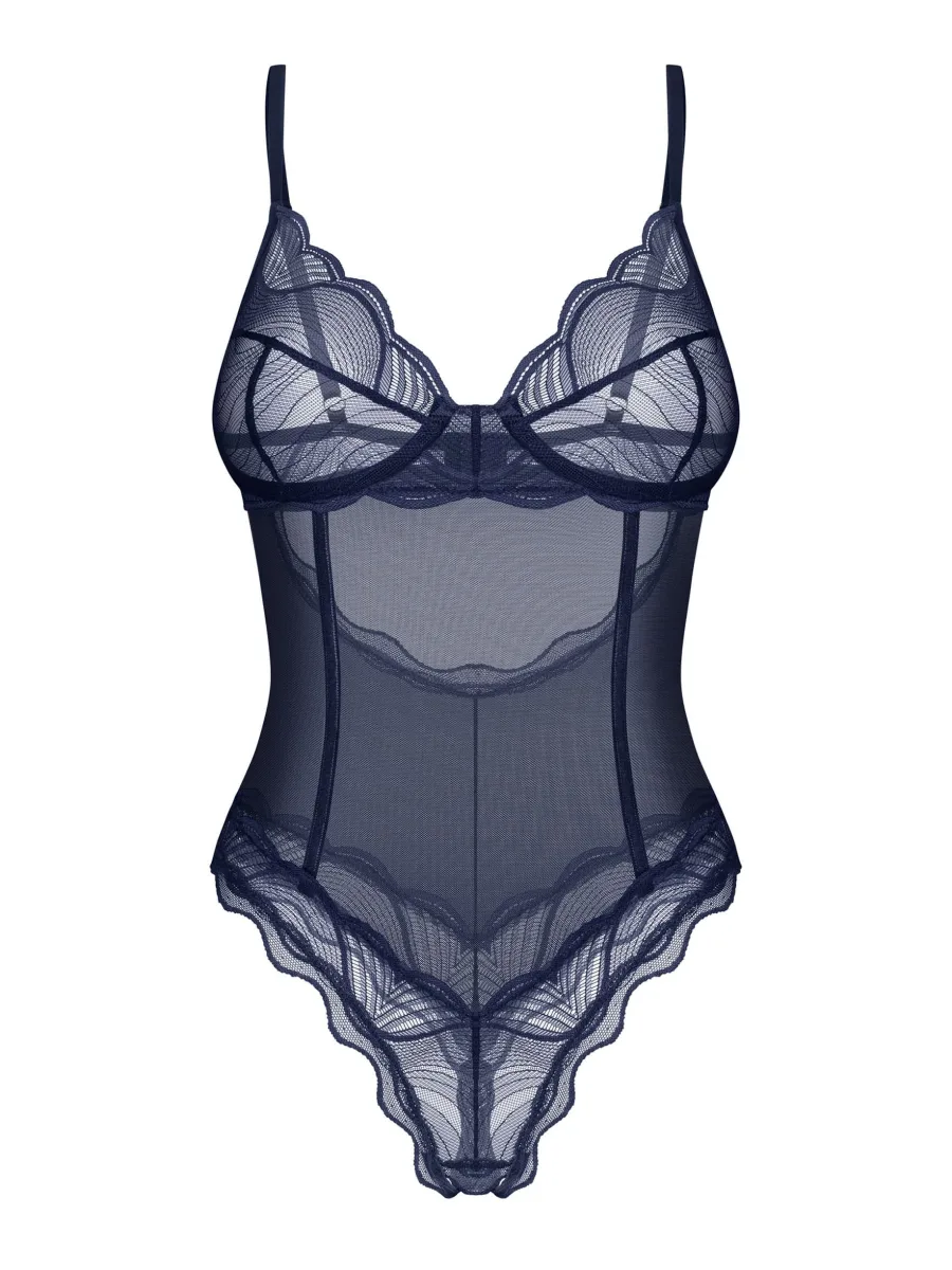Blue Crotchless Bodysuit Obsessive Exquisite MP Blue — Lace Teddy