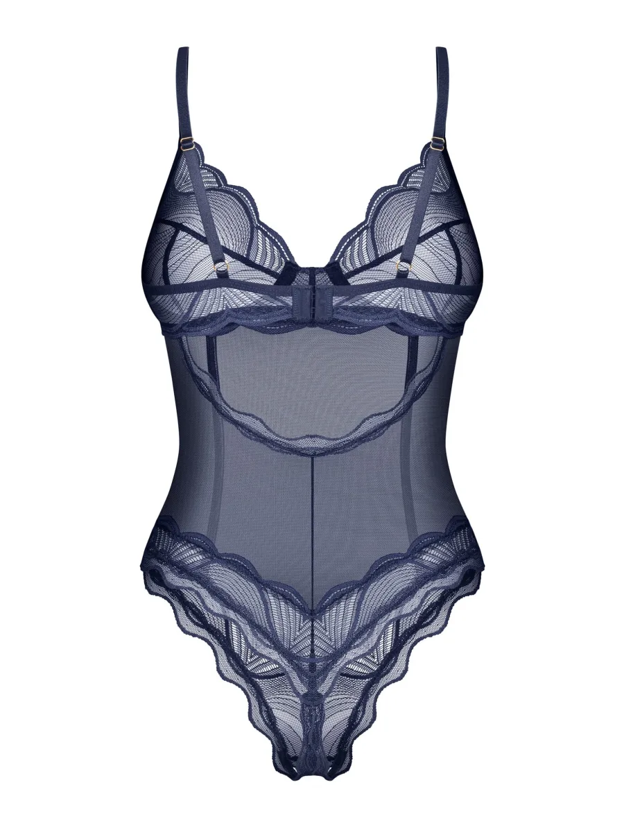 Blue Crotchless Bodysuit Obsessive Exquisite MP Blue — Lace Teddy