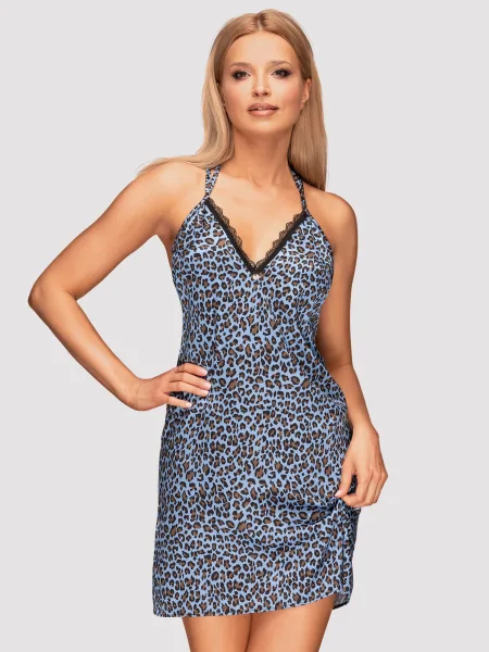 Blue Leopard Chemise Obsessive Nadines — Lace Set