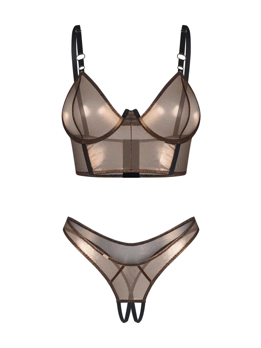 Bronze Lingerie Set Obsessive Soranna — Sheer Mesh