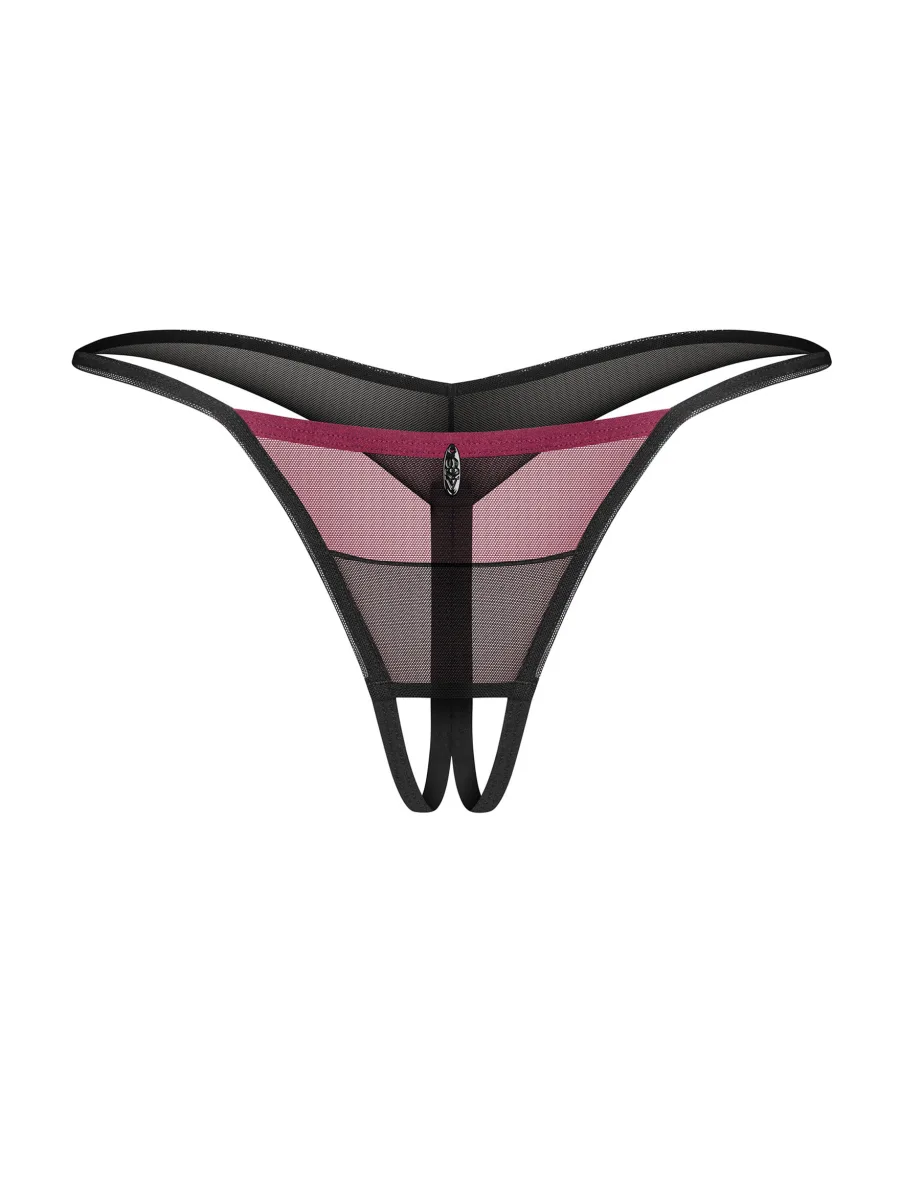 Burgundy Black Mesh Crotchless Thong Obsessive Parisel