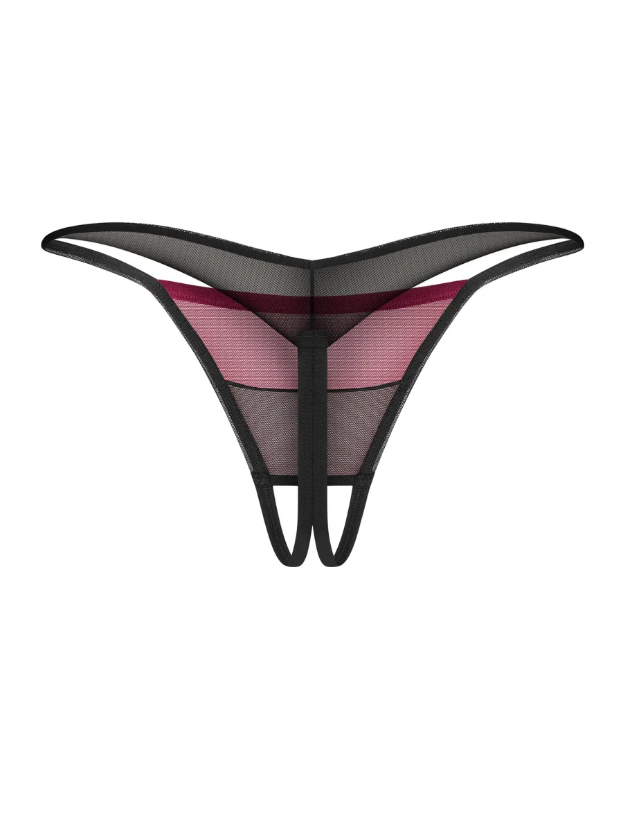 Burgundy Black Mesh Crotchless Thong Obsessive Parisel