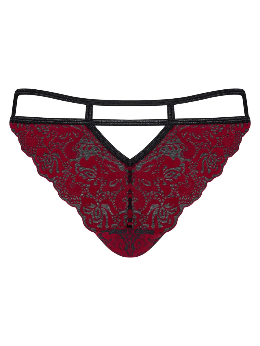 Burgundy Lace Panties Obsessive Sugestina — Strappy Tanga