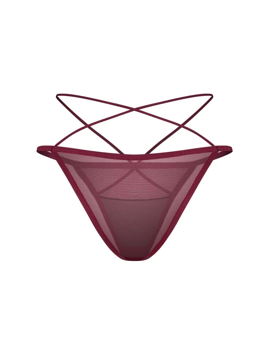 Burgundy Mesh Panties Obsessive Exquisite Parisel — Strappy Design