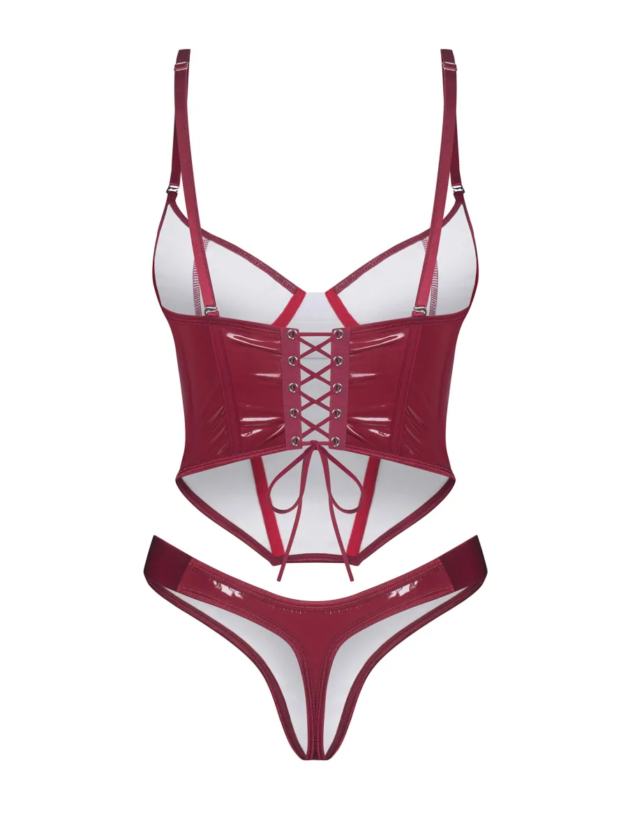 Burgundy Patent Corset and Thong Set Obsessive Redya