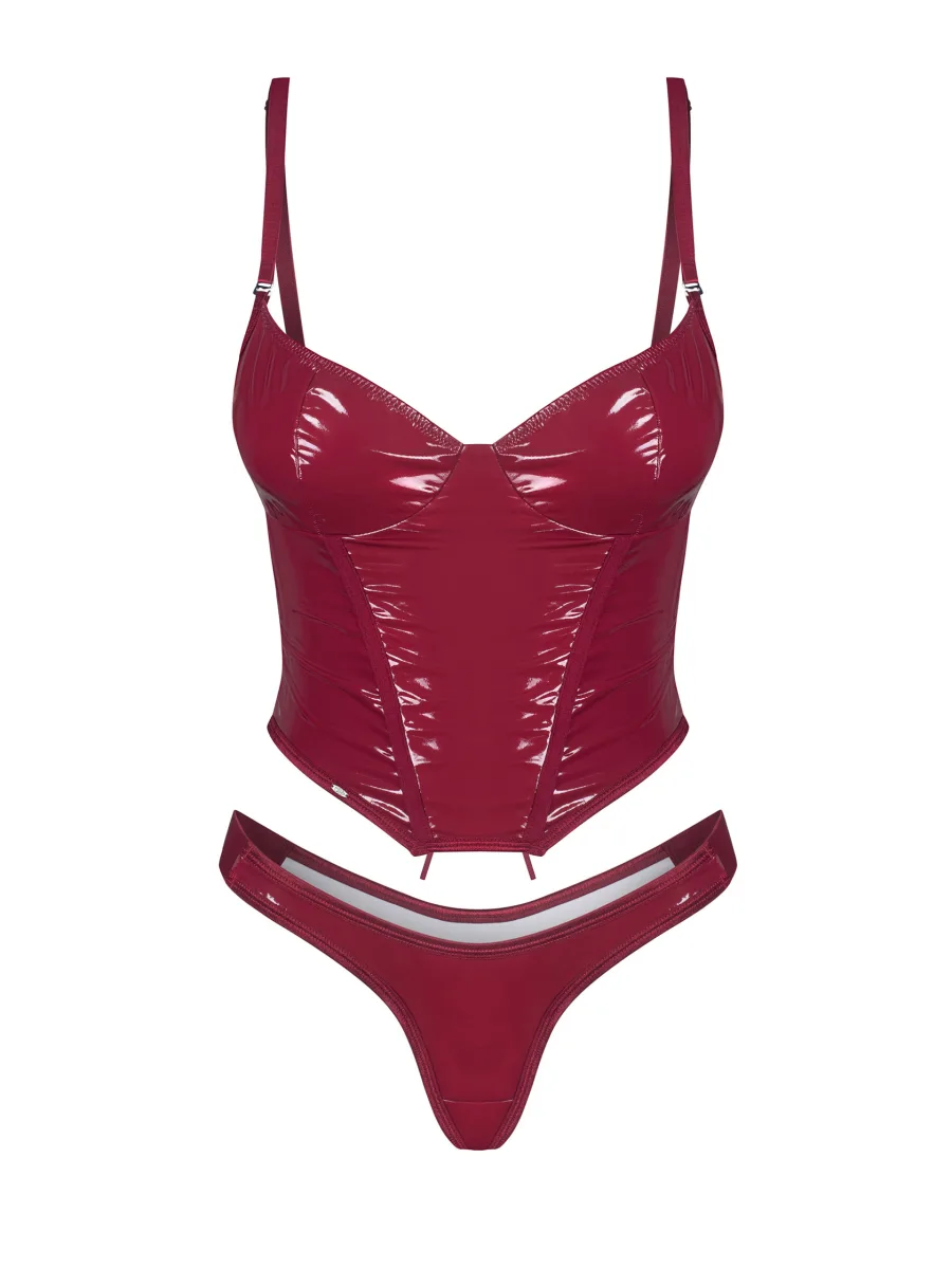Burgundy Patent Corset and Thong Set Obsessive Redya