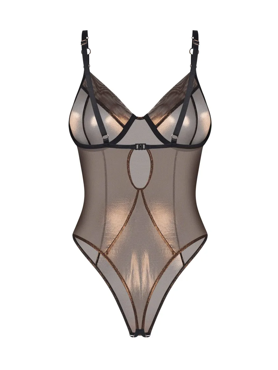 Gold Mesh Teddy Obsessive Soranna — Crotchless Bodysuit Lingerie