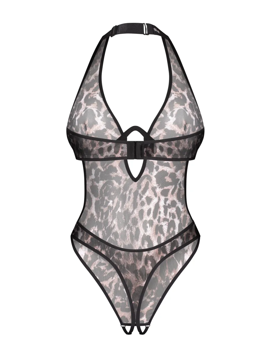 Leoparden-Print Ouvert-Body transparent Obsessive Addia