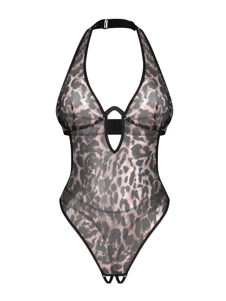 Leoparden-Print Ouvert-Body transparent Obsessive Addia