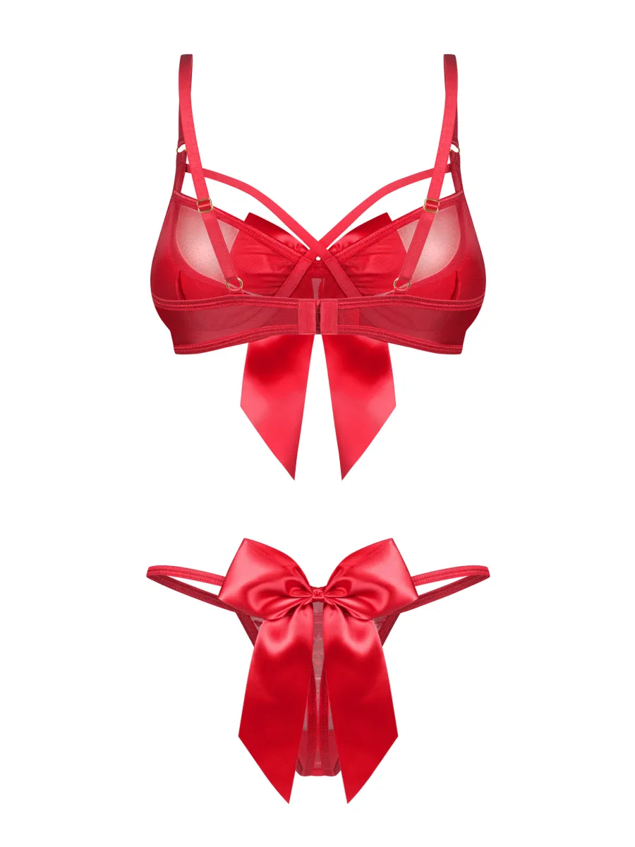 Red Underwired Bra And Thong Set With Satin Bows Obsessive Gifty Red