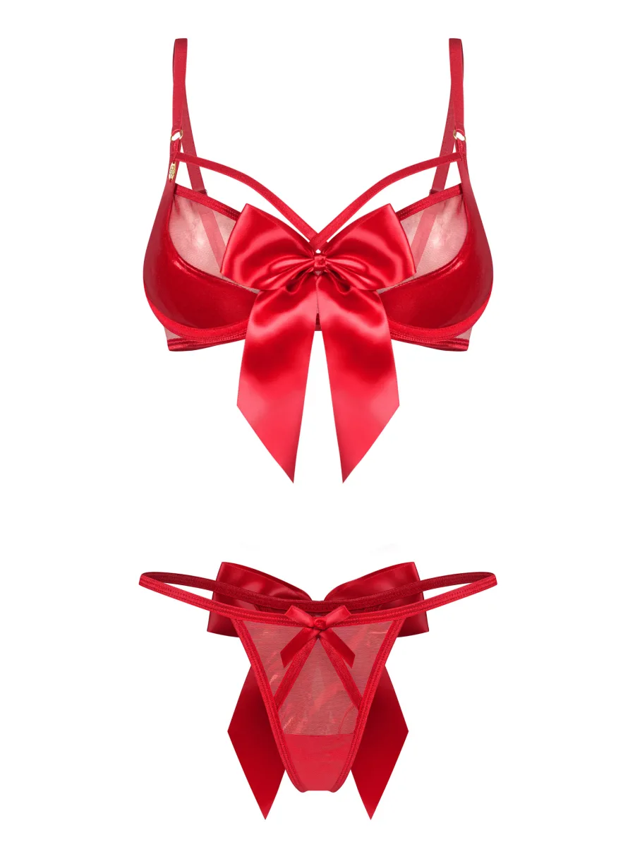 Red Underwired Bra And Thong Set With Satin Bows Obsessive Gifty Red