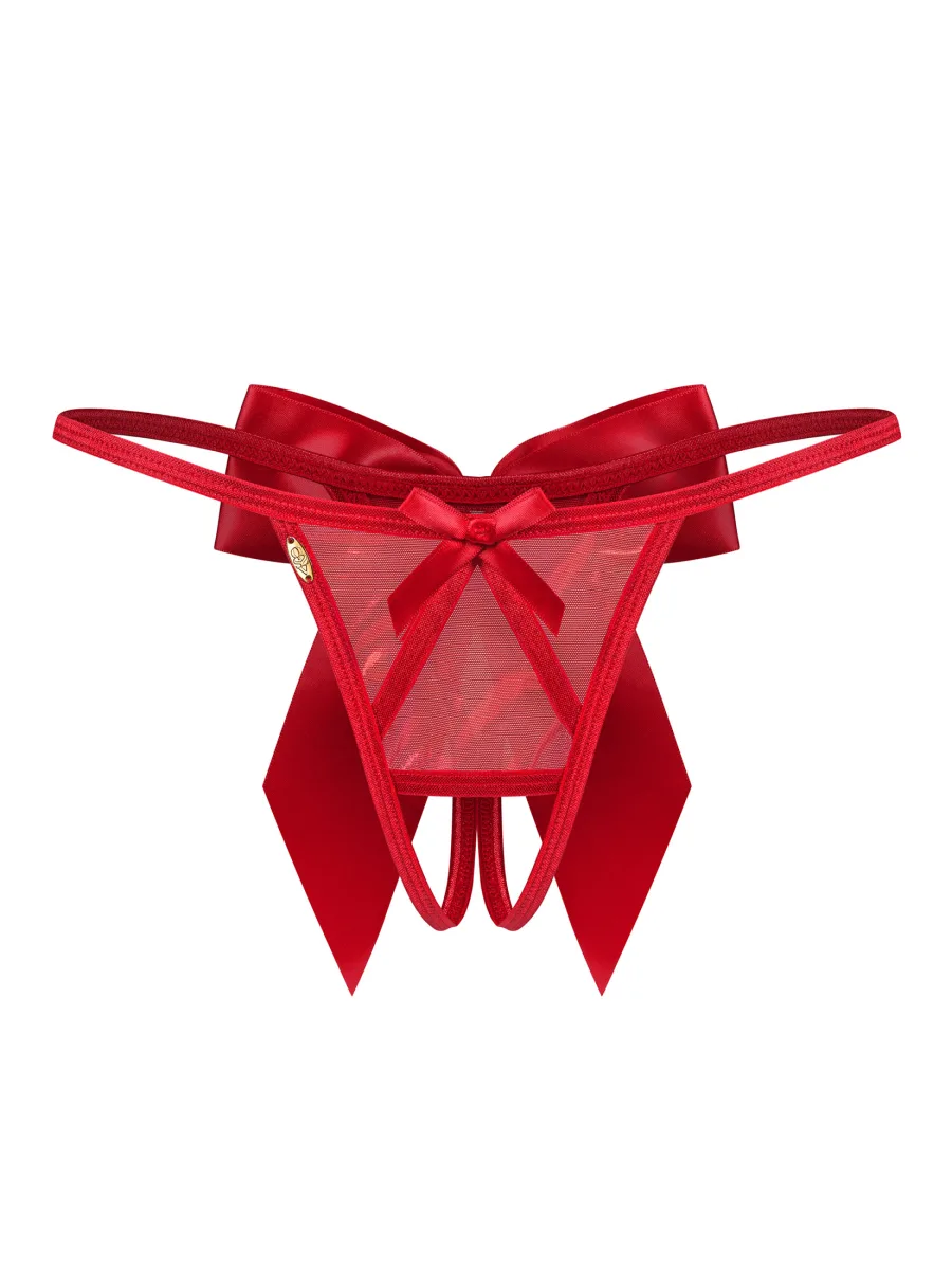 Red Crotchless Thong With Satin Bows Obsessive Gifty Red