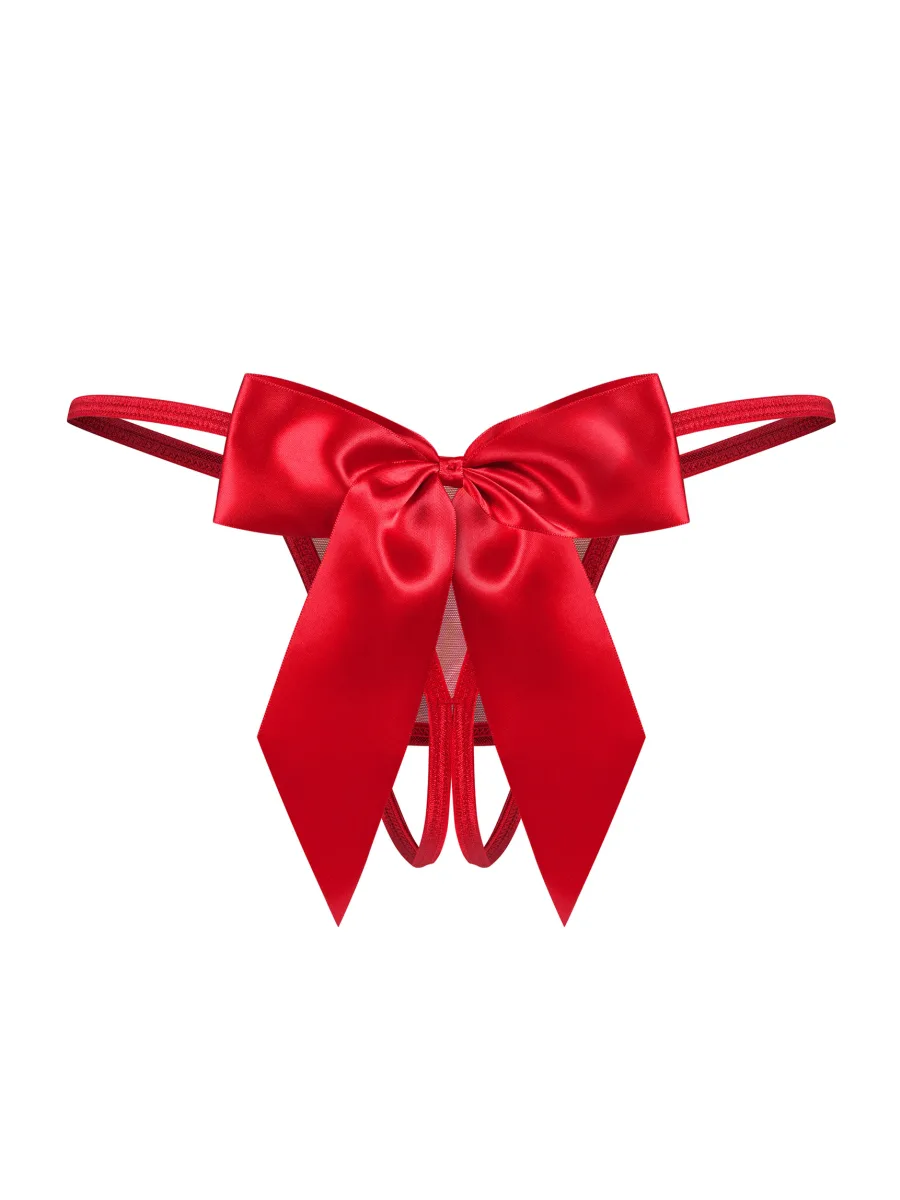 Red Crotchless Thong With Satin Bows Obsessive Gifty Red
